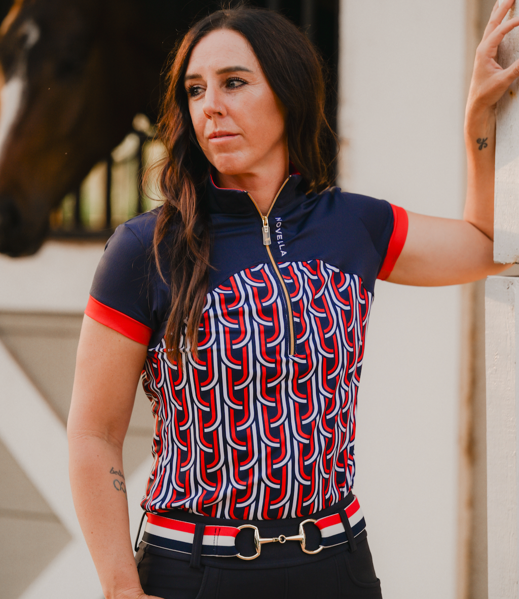 Novella Equestrian Women s The Team Long Sleeve Shirt Red White Blue Large